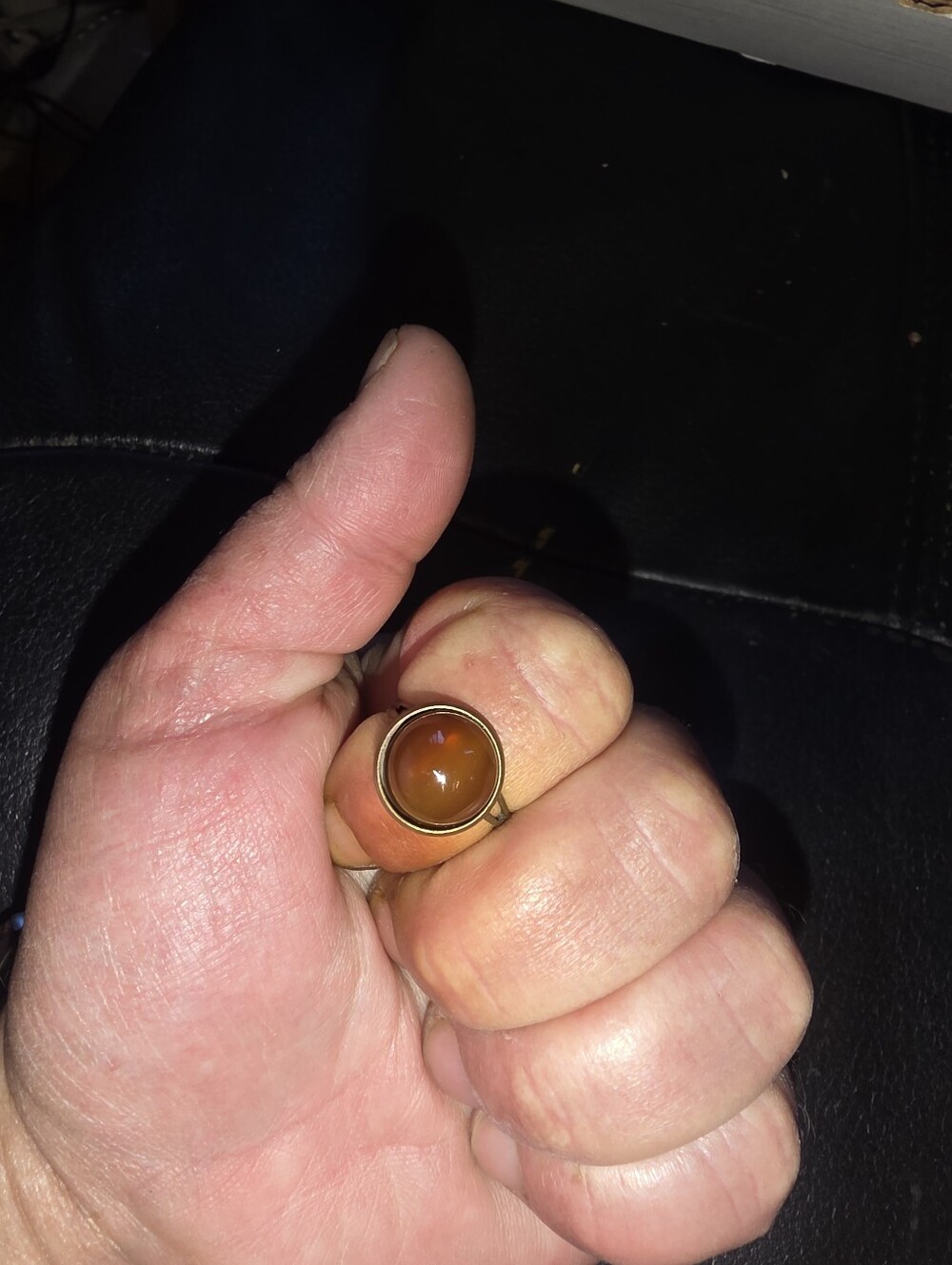 Warm Amber Colored Gemstone On A Bronze Tone Bezel Adjustable Ring